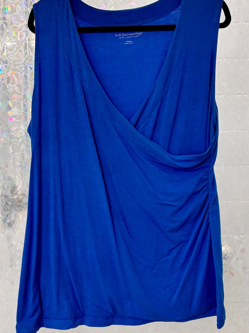 Soft Surroundings Sapphire Blue Draped Wrap-Front Sleeveless Top
